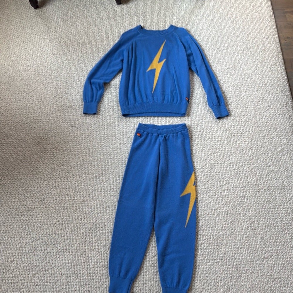 Aviator Nation Blue with Gold Lightning Bolt Cashmere set